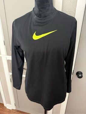 Nike Black Long Sleeve Top with Neon Yellow Swoosh